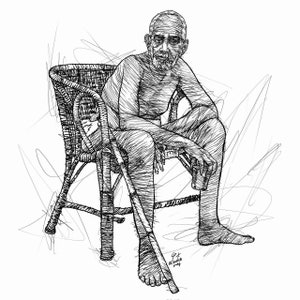 RAMANA MAHARSHI ink portrait - POSTER -various sizes available! art print painting drawing illustration yoga yogi hindu avatar hindu tamil
