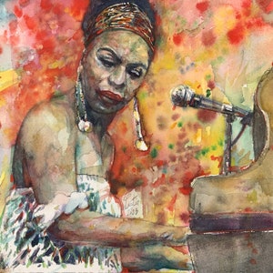 NINA SIMONE Aquarell Portrait - POSTER - verschiedene Größen! kunstdruck malerei zeichnung klavier pianist blues konzert live komponist