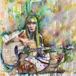 JONI MITCHELL watercolor portrait - POSTER - various sizes! art print painting drawing guitar guitarist concert live songwriter