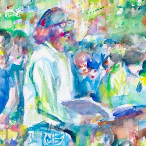ALLEN GINSBERG reading at the park - watercolor painting - POSTER - various sizes ! art print