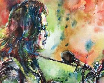 JOAN BAEZ Aquarell Portrait - POSTER - verschiedene Größen erhältlich! Kunstdruck Musik Konzert Live Spieler Songwriter Singer Musiker Gitarre