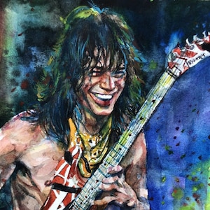 Eddie VAN HALEN watercolor portrait - POSTER - various sizes available! art print musician electric guitar guitarist music concert live rock