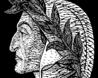 DANTE ALIGHIERI ink portrait  - POSTER - various sizes available! print drawing art writer poet poetry author divina commedia comedia comedy