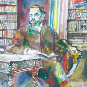 EMILE ZOLA in his studio - watercolor portrait - Poster - various sizes available!