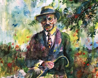 RAINER Maria RILKE retrato en acuarela - PÓSTER - ¡varios tamaños disponibles! lámina artística poeta poesía jardín parque escritora obras escritura autora