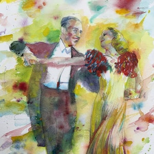 Fred ASTAIRE und Ginger ROGERS Aquarell Portrait - POSTER - verschiedene Größen erhältlich! Kunstdruck Tanz Tänzer Tänzer tanzen Schauspielerin Schauspieler