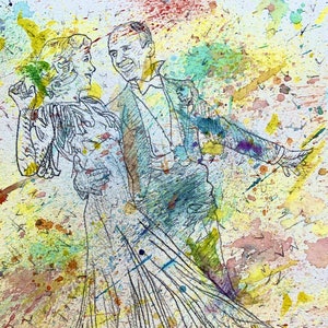 Fred ASTAIRE und Ginger ROGERS Aquarell Portrait - POSTER - verschiedene Größen erhältlich! Kunstdruck Tanz Tänzer Tänzer tanzen Schauspielerin Schauspieler