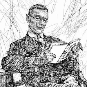 HERMANN HESSE ink portrait - POSTER - various sizes available! art print painting drawing writer author siddharta steppenwolf writing book