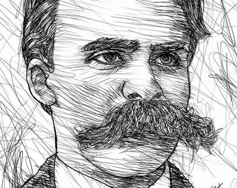 FRIEDRICH NIETZSCHE ink portrait - POSTER - various sizes available! art print painting drawing author writer book zarathustra illustration