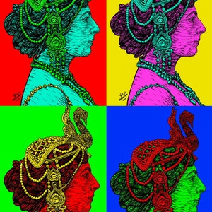 Cuatro veces MATA HARI - collage POSTER pintura - varios tamaños! arte imprimir dibujo espía femme fatale bailarina danza primera guerra mundial 1 I wwI