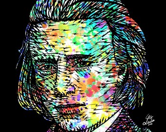 JOHANNES BRAHMS ink and watercolor portrait  - POSTER - various sizes available! print drawing art composer piano pianist symphony romantic