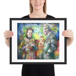 MARIE & PIERRE CURIE watercolor portrait - Framed poster - various sizes! art print painting illustration drawing scientist radioactivity