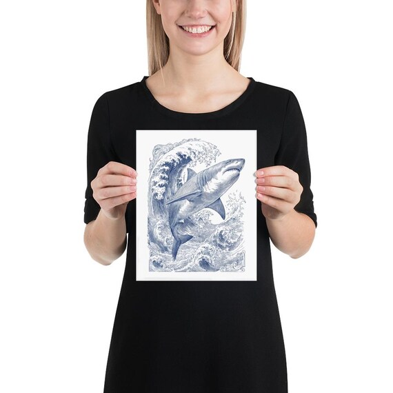 サメのインク画ポスター、海洋アートプリント - Etsy 日本