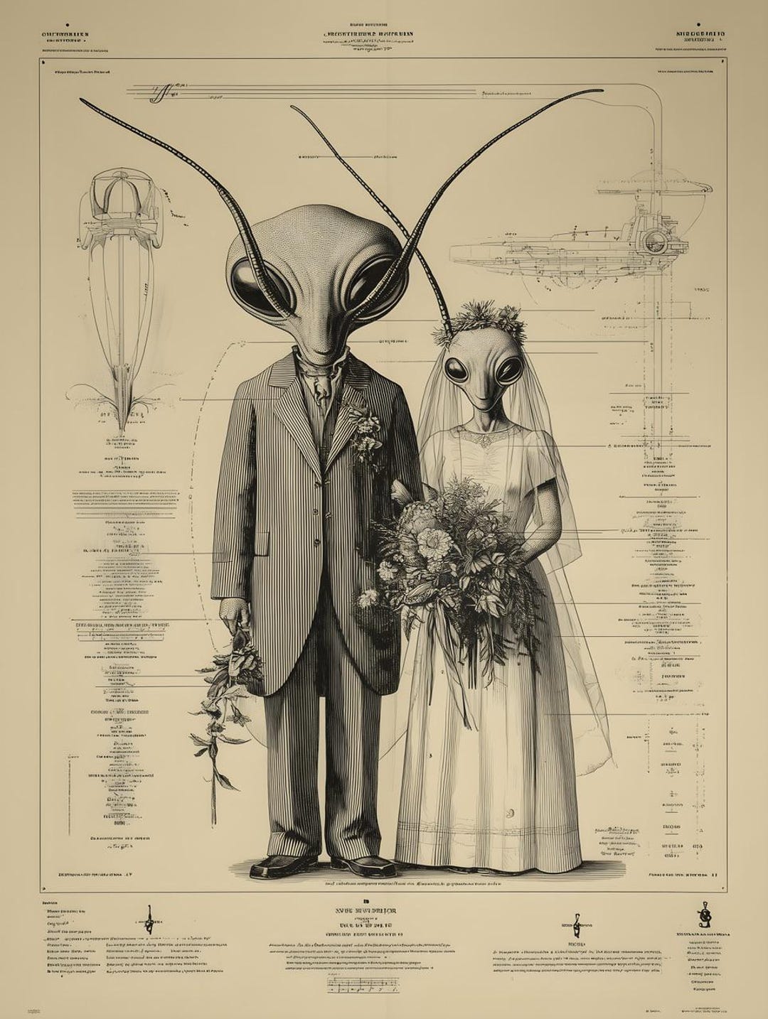 Steampunk Alien Wedding Poster Print, Sci-fi Wall Art - Etsy