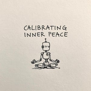 Calibrating Inner Peace Wall Art, Cute Meditating Robot Sketch Print, Zen Yoga Poster, Minimalist Spiritual Illustration, Digital Download