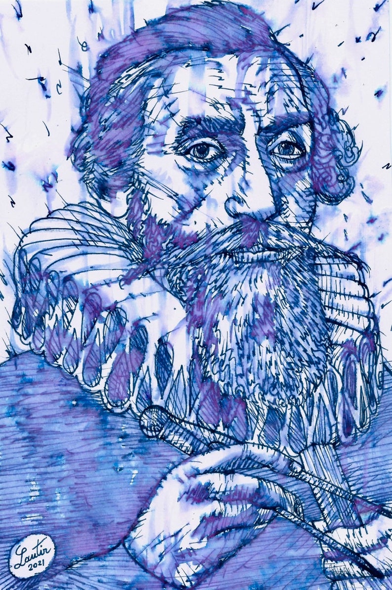 JOHANNES KEPLER watercolor and ink portrait - POSTER - various sizes ! art print keplero image 1