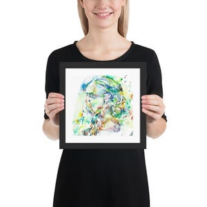 RABINDRANATH TAGORE akwarelowy portret - plakat w ramie 10x10 cali! wydruk artystyczny malarstwo ilustracja rysunek pisarz poeta poezja indie praca