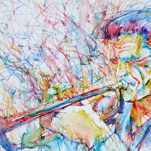 CHET BAKER watercolor and inks portrait - POSTER - various sizes available - print!