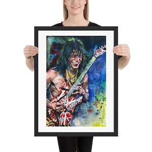 EDDIE Van HALEN watercolor portrait - FRAMED poster -various sizes! art print painting illustration drawing electric guitar player guitarist