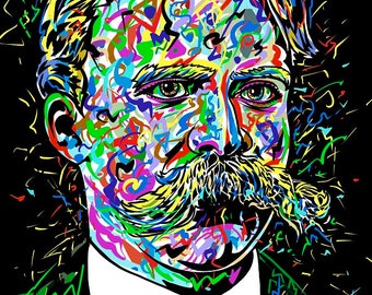 Retrato digital acrílico de Friedrich Nietzsche - Póster - ¡Varios tamaños disponibles! Impresión artística de Zaratustra, filósofo, filosofía, pintura, arte.