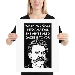 FRIEDRICH NIETZSCHE quote .2 - POSTER - ink portrait - various sizes available! print painting - when you gaze into an abyss the abyss …