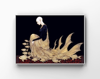 Surreal Mermaid Princess Art Poster – siren Fantasy Print
