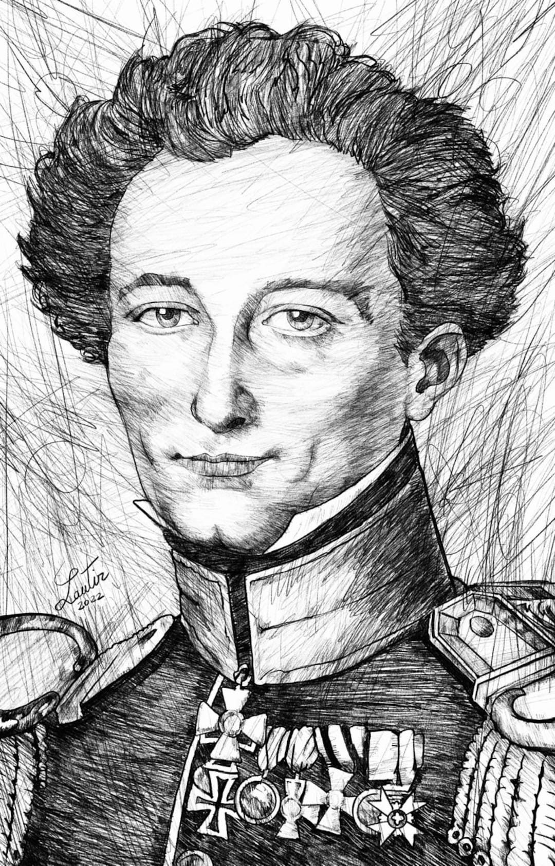 CARL Von CLAUSEWITZ Black and White Pencil Portrait POSTER Various