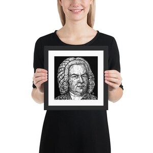 JOHANN SEBASTIAN BACH ink portrait - Framed poster 10x10 inches ! art print drawing painting piano pianist classical musician