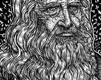 Retrato en tinta LEONARDO Da VINCI - POSTER - ¡varios tamaños disponibles! Imprimir Dibujo Pintura al pastel Pintor de Arte