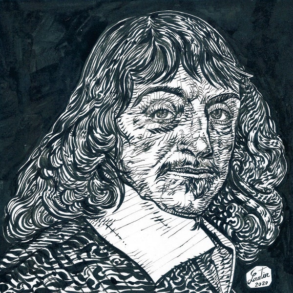 RENE DESCARTES ink portrait - POSTER - various sizes available! art print