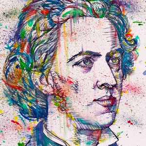 FREDERIC CHOPIN watercolor and ink portrait  - Poster - various sizes ! art print
