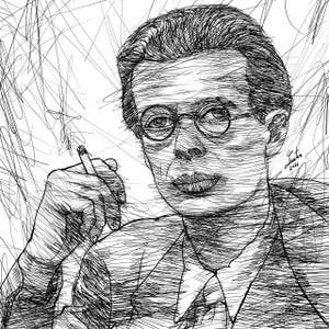 Retrato a tinta de ALDOUS HUXLEY - CARTEL - ¡Varios tamaños disponibles! Impresión artística Pintura Dibujo Escritor Libro Un mundo feliz Autor Ilustración