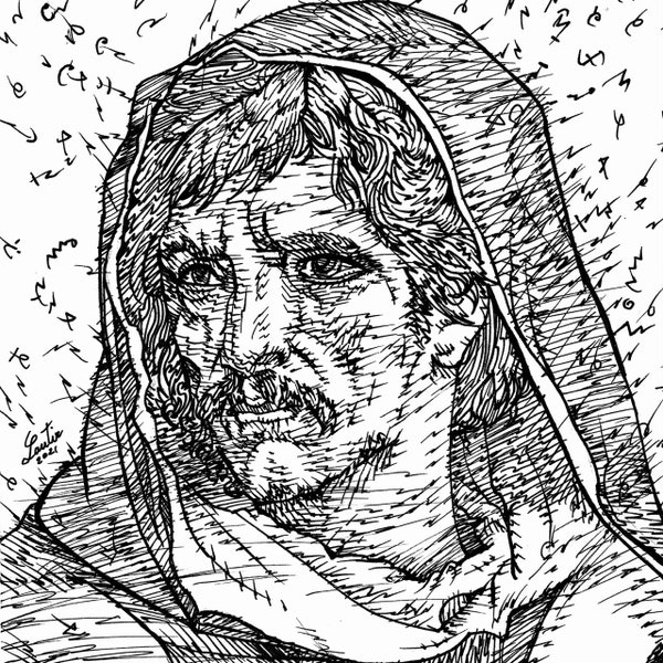 GIORDANO BRUNO ink portrait - POSTER - various sizes ! art print drawing painting dominican friar philosopher book work philosophy author