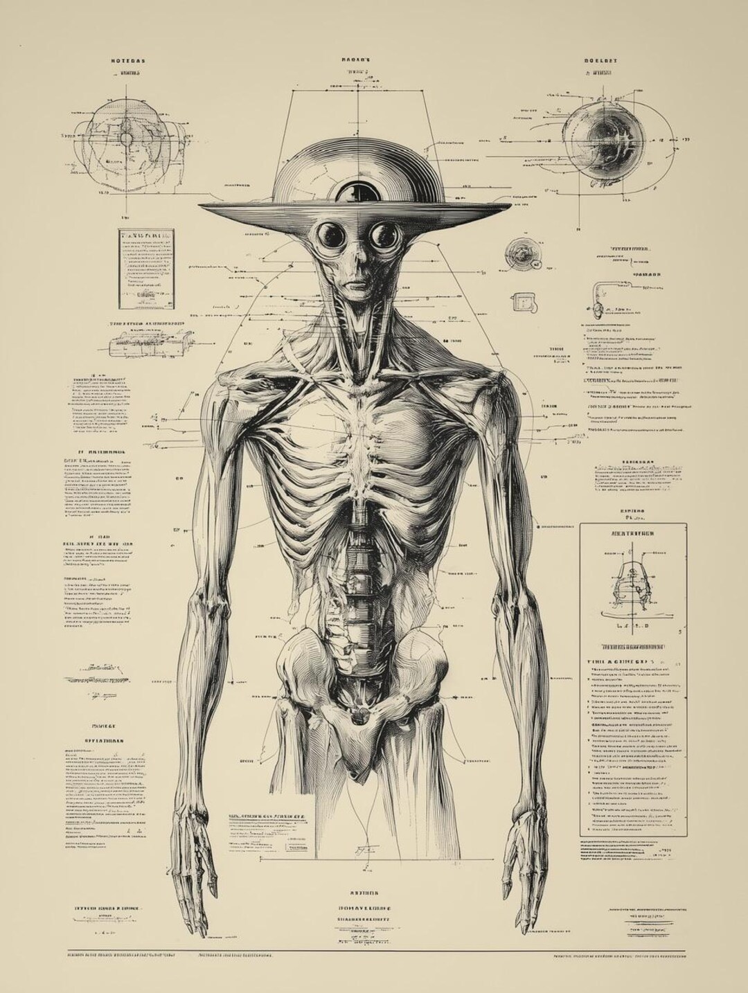 Alien Anatomy Poster, Steampunk UFO Illustration - Etsy