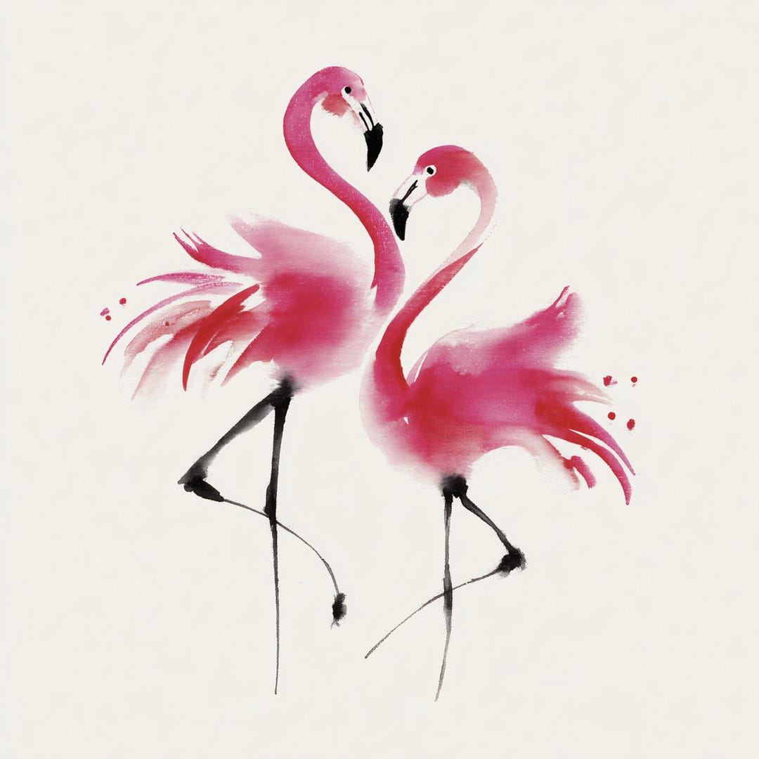 Graceful Pink Flamingo Pair , Poster Print, Wall Art Decor, Prints ...