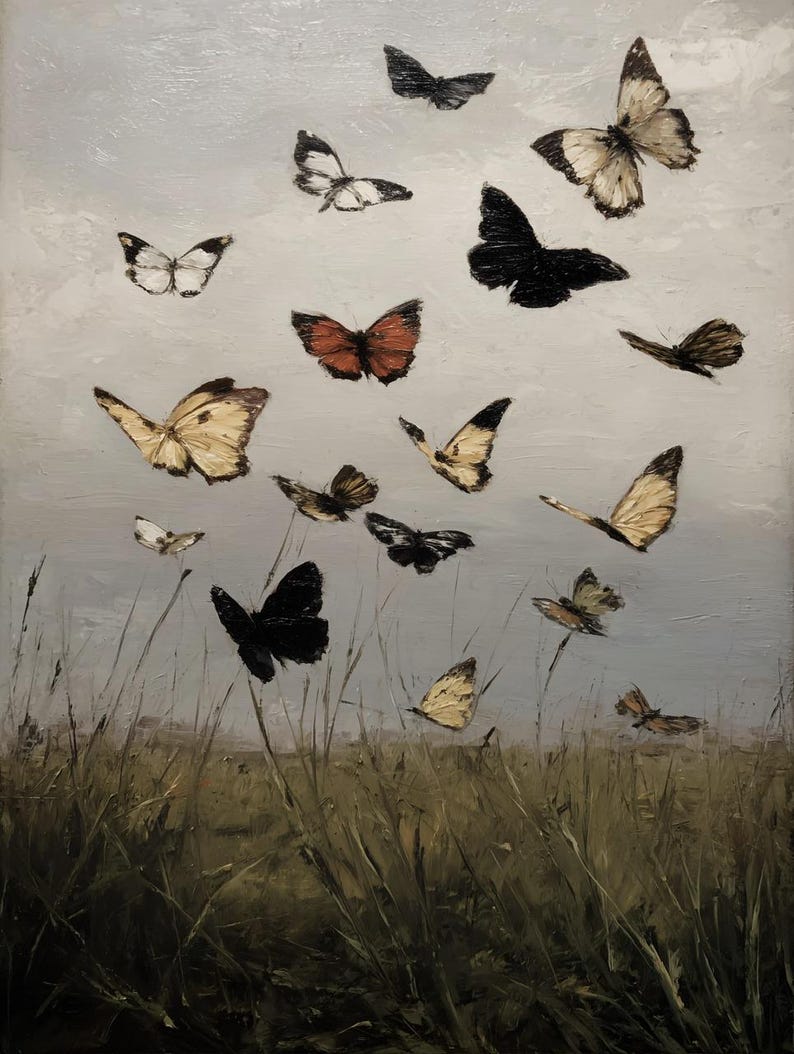 Butterflies in Flight Poster, Cloudy Sky Floral Insect Wall Art ...