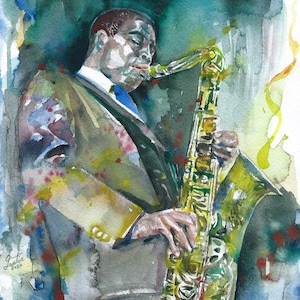 JOHN COLTRANE watercolor portrait - POSTER- various sizes available! art print sax saxophone jazz music musician concert jazzist live stage