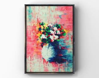 Pôster com buquê floral vibrante, impressão artística abstrata texturizada