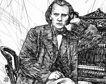 JOHANNES BRAHMS ink portrait  - POSTER - various sizes available! print drawing art composer piano pianist symphony romantic