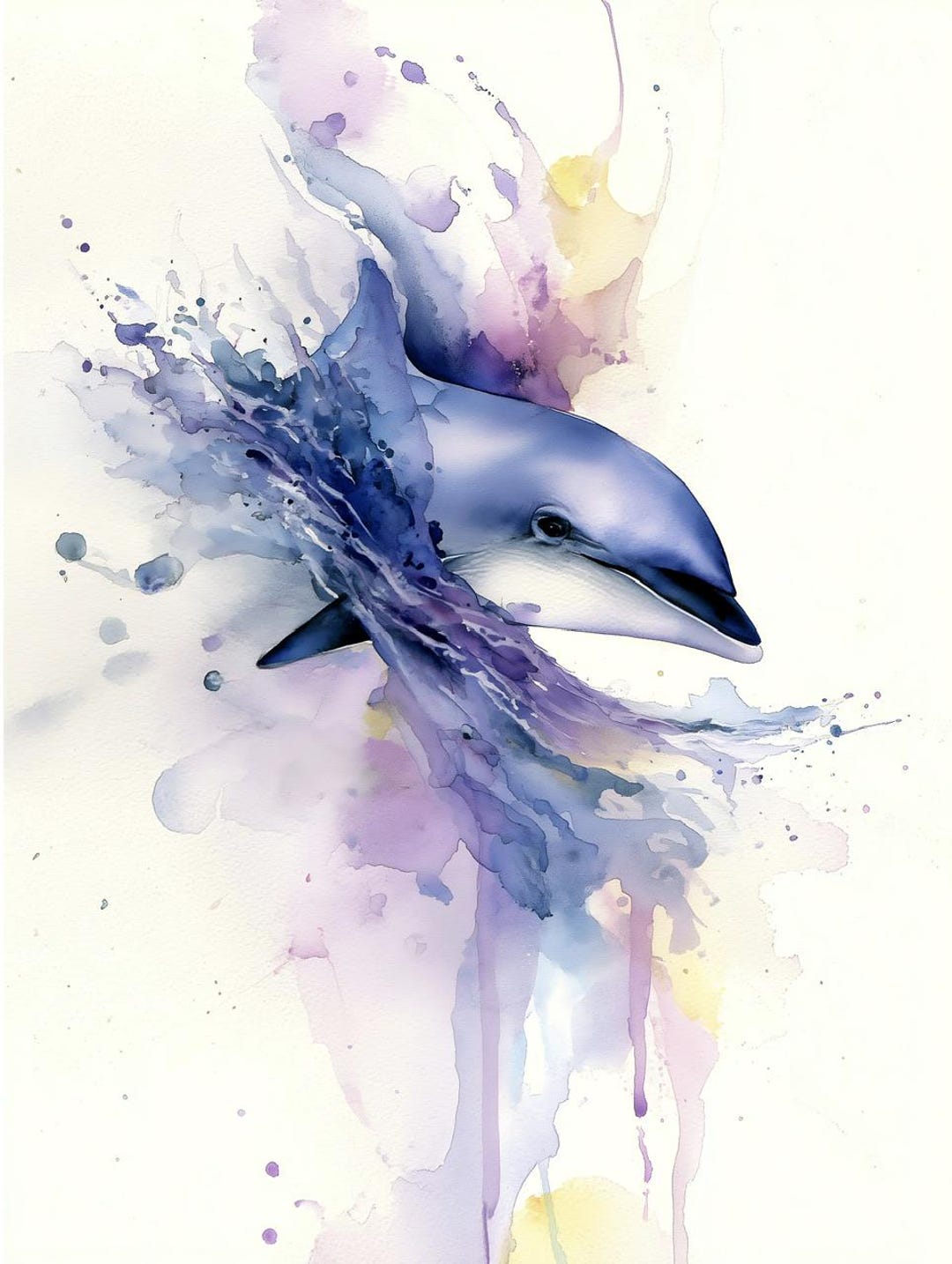 Watercolor Dolphin Art Print, Abstract Ocean Seascape - Etsy