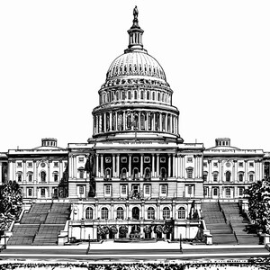 UNITED States CAPITOL ,West Front - ink painting - POSTER - various sizes available! art print drawing washington dc building america