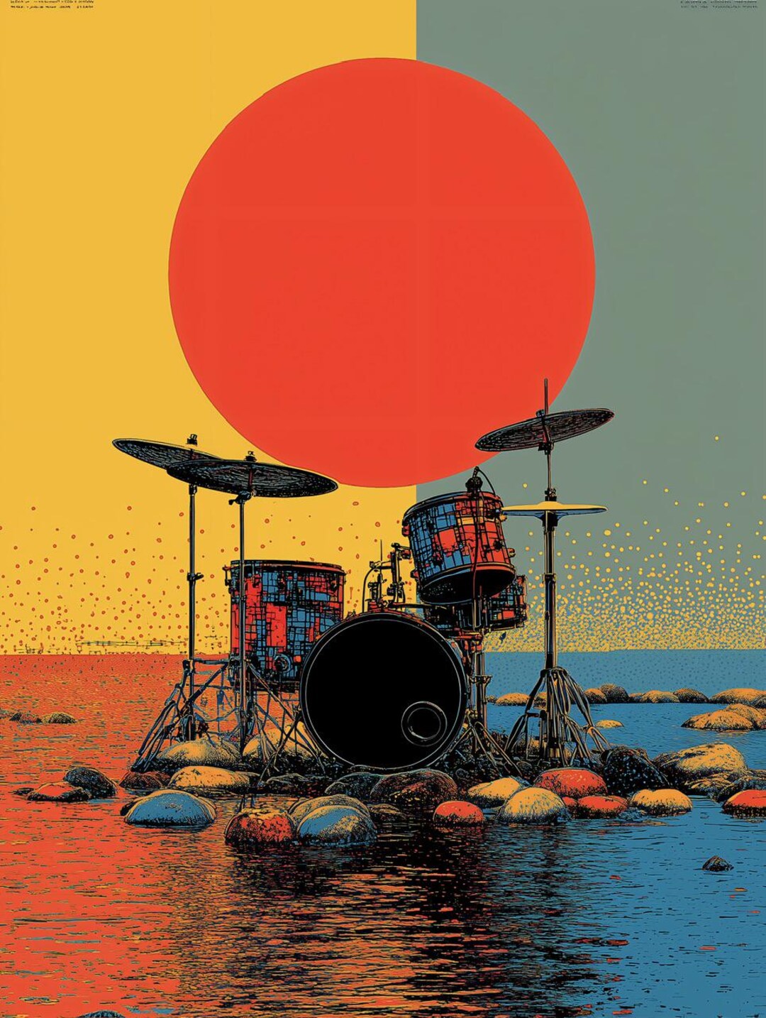 Drum Set on Colorful Lake, Poster Print, Posters, Wall Art Decor ...