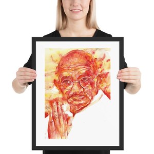 MAHATMA GANDHI watercolor portrait - FRAMED poster - various sizes! art print painting illustration drawing picture guru bapu india indian