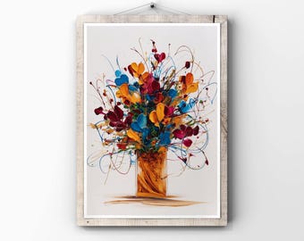 Pôster abstrato de vaso floral, impressão artística colorida de natureza morta