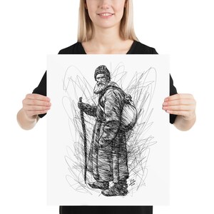LEO TOLSTOY ink portrait - POSTER -various sizes available! art print lev drawing painting writer book author writing karenina war and peace
