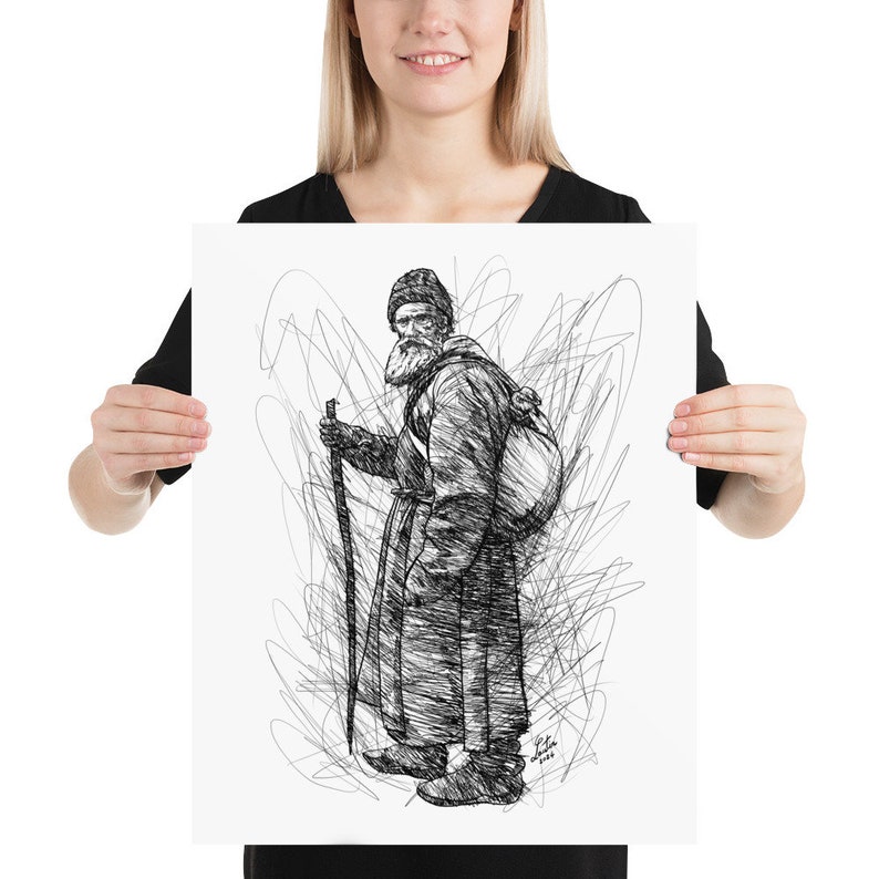 LEO TOLSTOY ink portrait - POSTER -various sizes available! art print lev drawing painting writer book author writing karenina war and peace