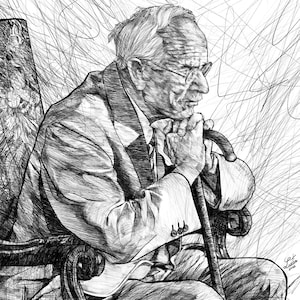 Retrato a lápiz en blanco y negro de Carl Jung. Póster. Disponible en varios tamaños. Impresión, pintura, escritor Gustav.