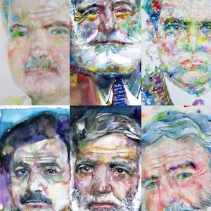 Six fois ERNEST HEMINGWAY - collage POSTER painting - différentes tailles ! Tirage d’art