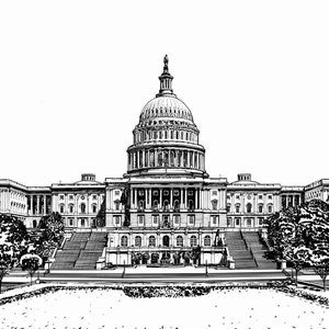 UNITED States CAPITOL ,West Front - ink painting - POSTER - various sizes available! art print drawing washington dc building america