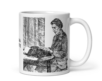 MUG - AGATHA CHRISTIE ink portrait - various sizes available! white glossy mugs cup cups of coffee breakfast print